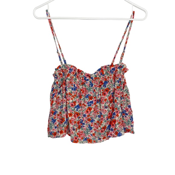 AE Printed Button-Up Tube Top pink floral b - Picture 3 of 7